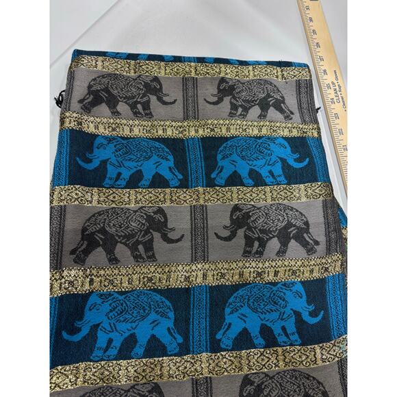 Pashmina 100% Cashmere Elephant Shawl Scarf Metallic Green Blue Gray  novelty - Picture 5 of 9